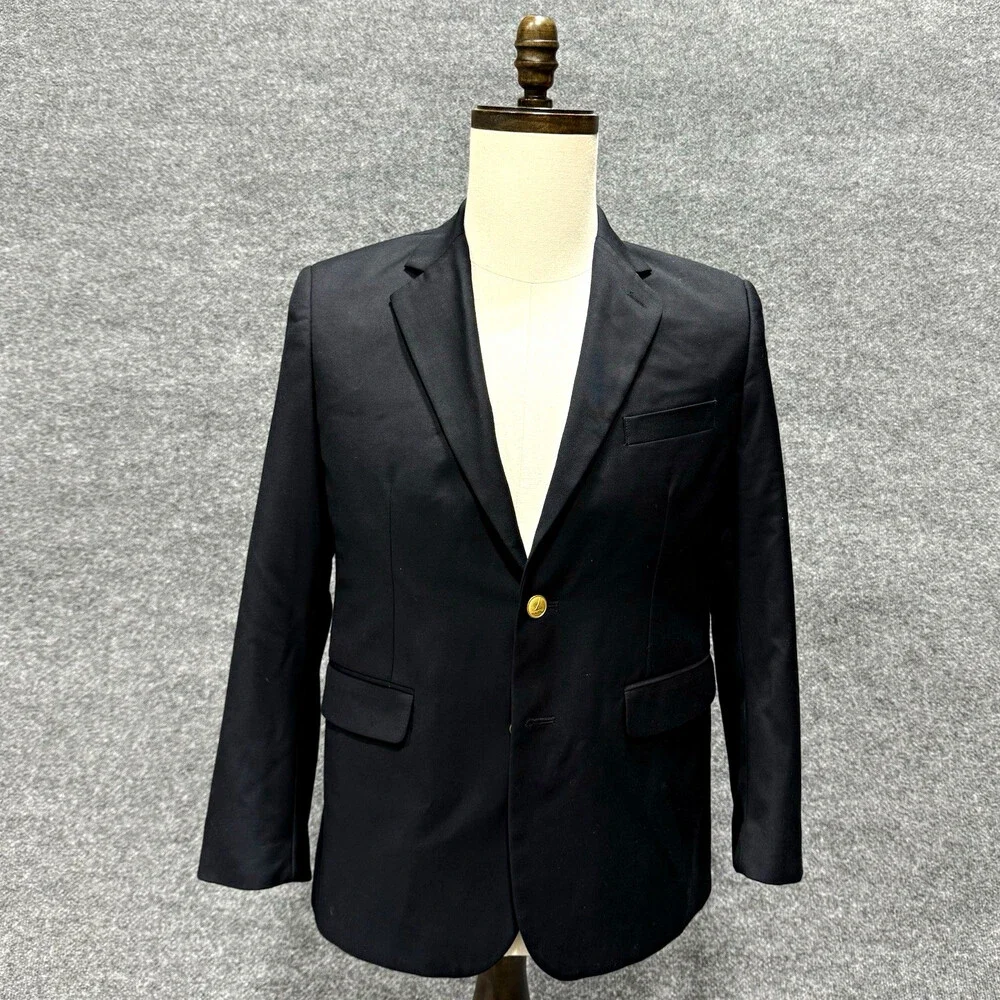 Nautica Mens Black Blazer Sport Coat Gold Button Striped Lining Classic Jacket